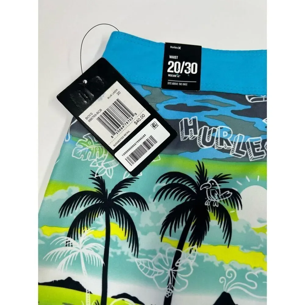 Hurley Boys Blue Lazer Swim Trunks with Stencil Graphics‎ Size 20/30